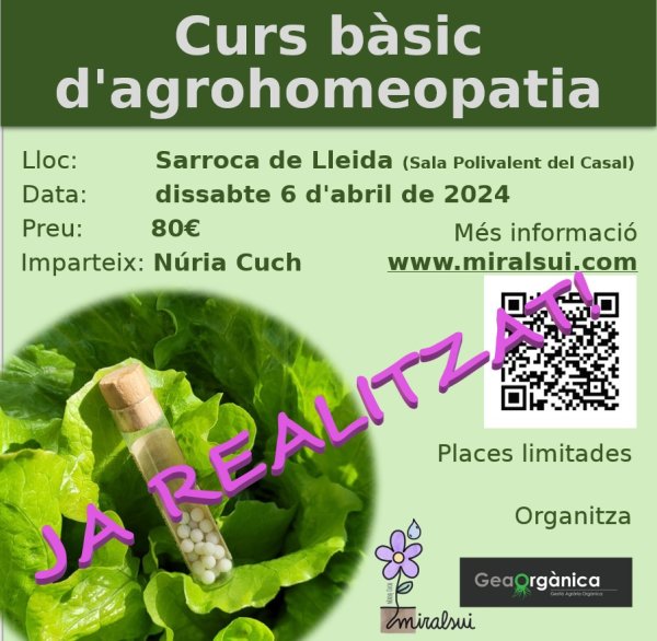 CURS BÀSIC D'AGROHOMEOPATIA. ABRIL 2024. SARROCA DE LLEIDA (ja realitzat)